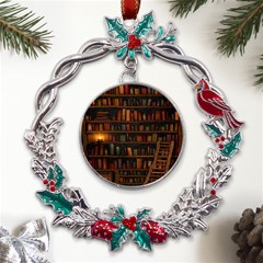 Books Library Metal X mas Wreath Holly Leaf Ornament