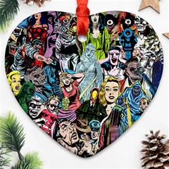 Vintage Horror Collage Pattern Ornament (heart)