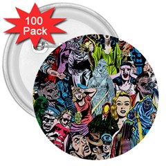 Vintage Horror Collage Pattern 3  Buttons (100 Pack) 