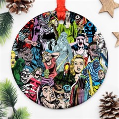 Vintage Horror Collage Pattern Round Ornament (two Sides)