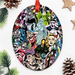 Vintage Horror Collage Pattern Ornament (oval Filigree)