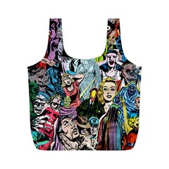 Vintage Horror Collage Pattern Full Print Recycle Bag (m) by Ket1n9