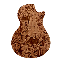 Vintage Horror Collage Pattern Guitar Shape Wood Guitar Pick Holder Case And Picks Set by Ket1n9