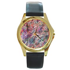 Abstract Summer Flow Round Gold Metal Watch