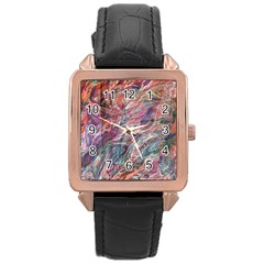 Abstract Summer Flow Rose Gold Leather Watch 