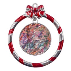 Abstract Summer Flow Metal Red Ribbon Round Ornament