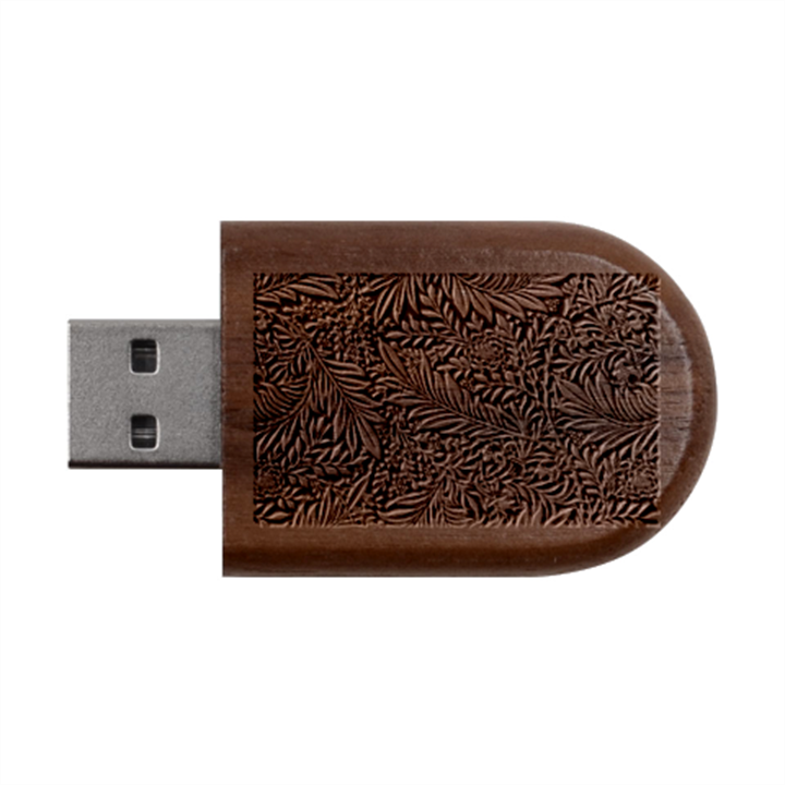 Brown Vintage Background Vintage Floral Pattern Wood Oval USB Flash Drive