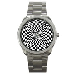 Optical-illusion-chessboard-tunnel Sport Metal Watch by Bedest