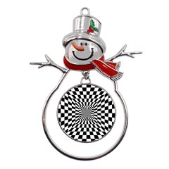 Optical-illusion-chessboard-tunnel Metal Snowman Ornament by Bedest