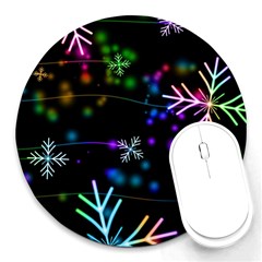 Snowflakes Snow Winter Christmas Round Mousepad by Bedest