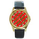 Christmas-paper-star-texture     - Round Gold Metal Watch Front