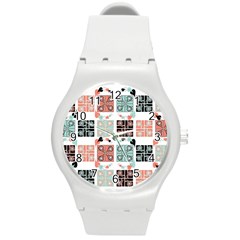 Mint Black Coral Heart Paisley Round Plastic Sport Watch (m) by Bedest