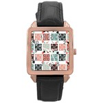 Mint Black Coral Heart Paisley Rose Gold Leather Watch  Front