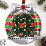 Background Vintage Japanese Design Metal X Mas Ribbon With Red Crystal Round Ornament Front