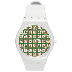 Christmas Paper Christmas Pattern Round Plastic Sport Watch (m)