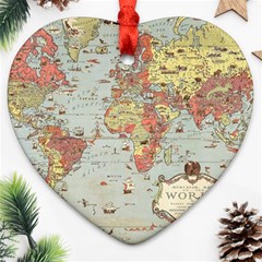 Vintage Old Antique World Map Ornament (heart)