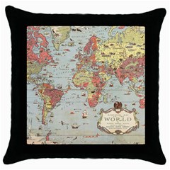 Vintage Old Antique World Map Throw Pillow Case (black) by Bedest