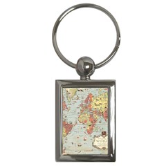 Vintage Old Antique World Map Key Chain (rectangle) by Bedest