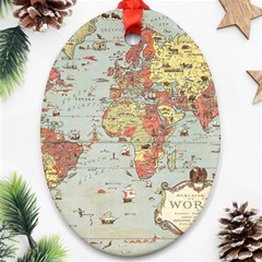 Vintage Old Antique World Map Oval Ornament (two Sides)