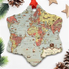 Vintage Old Antique World Map Snowflake Ornament (two Sides)