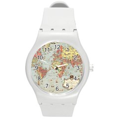 Vintage Old Antique World Map Round Plastic Sport Watch (m)