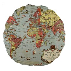 Vintage Old Antique World Map Large 18  Premium Round Cushions by Bedest