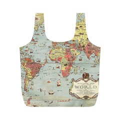 Vintage Old Antique World Map Full Print Recycle Bag (m) by Bedest