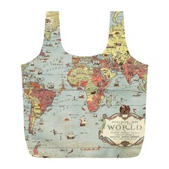 Vintage Old Antique World Map Full Print Recycle Bag (l) by Bedest