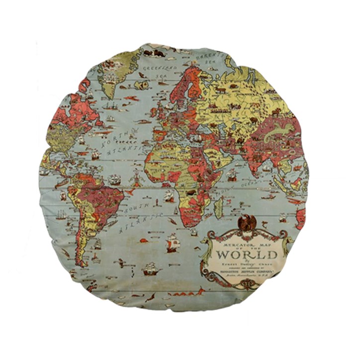 Vintage Old Antique World Map Standard 15  Premium Flano Round Cushions