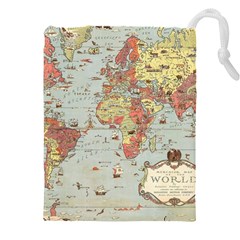 Vintage Old Antique World Map Drawstring Pouch (5xl) by Bedest