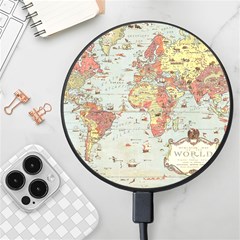 Vintage Old Antique World Map Wireless Fast Charger(black) by Bedest