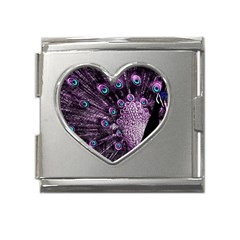 Purple Peacock Mega Link Heart Italian Charm (18mm)