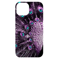 Purple Peacock Iphone 14 Black Uv Print Case by Bedest