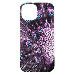 Purple Peacock Iphone 15 Black Uv Print Pc Hardshell Case by Bedest