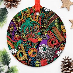 Cute Cartoon Doodle Round Ornament (two Sides)