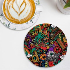 Cute Cartoon Doodle Uv Print Round Tile Coaster by Bedest