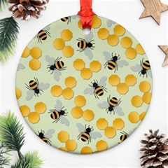 Bees Pattern Honey Bee Bug Honeycomb Honey Beehive Ornament (round) by Bedest