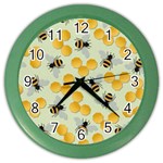 Bees Pattern Honey Bee Bug Honeycomb Honey Beehive Color Wall Clock Front