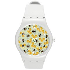 Bees Pattern Honey Bee Bug Honeycomb Honey Beehive Round Plastic Sport Watch (m)