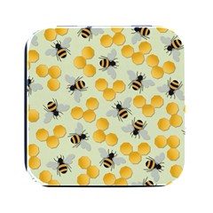 Bees Pattern Honey Bee Bug Honeycomb Honey Beehive Square Metal Box (black) by Bedest