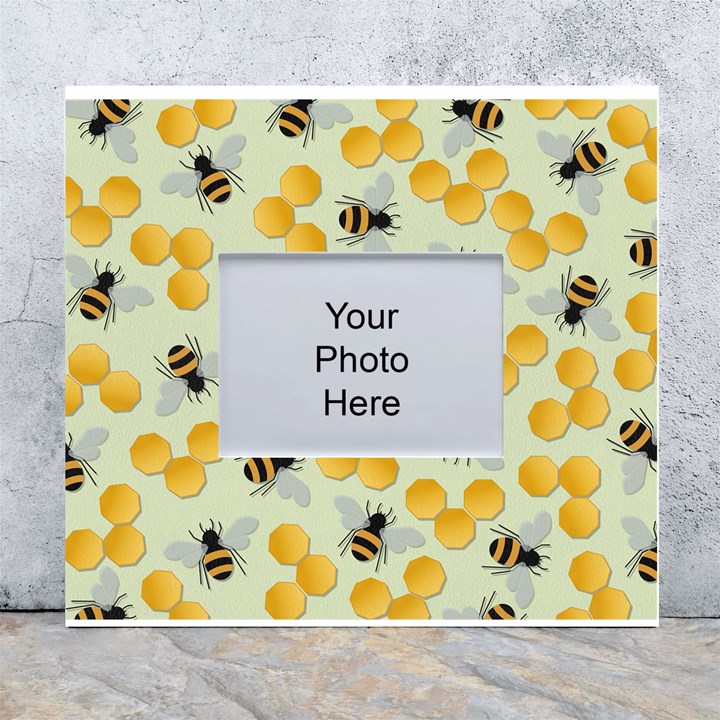 Bees Pattern Honey Bee Bug Honeycomb Honey Beehive White Wall Photo Frame 5  x 7 