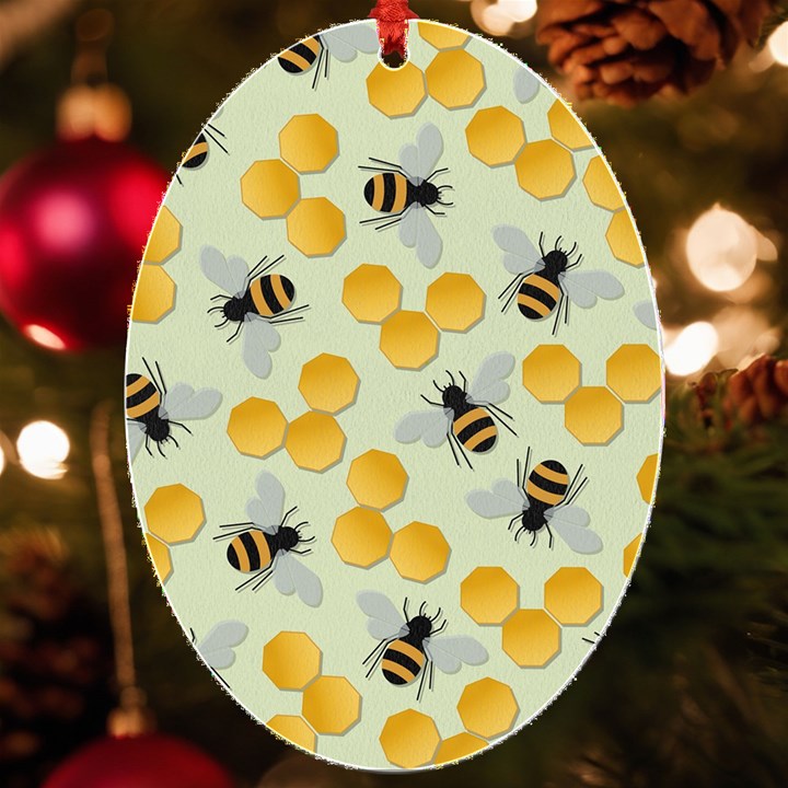 Bees Pattern Honey Bee Bug Honeycomb Honey Beehive UV Print Acrylic Ornament Oval