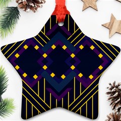 Line Square Pattern Violet Blue Yellow Design Star Ornament (two Sides)