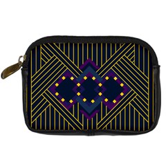 Line Square Pattern Violet Blue Yellow Design Digital Camera Leather Case by Ravend