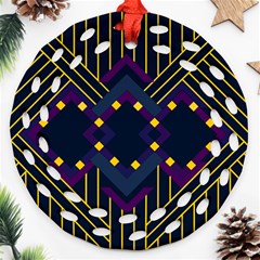 Line Square Pattern Violet Blue Yellow Design Ornament (round Filigree)