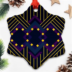 Line Square Pattern Violet Blue Yellow Design Snowflake Ornament (two Sides)