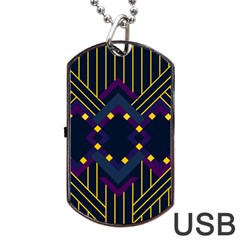 Line Square Pattern Violet Blue Yellow Design Dog Tag Usb Flash (two Sides) by Ravend