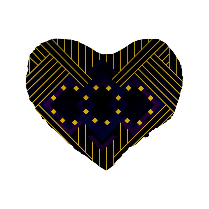 Line Square Pattern Violet Blue Yellow Design Standard 16  Premium Flano Heart Shape Cushions