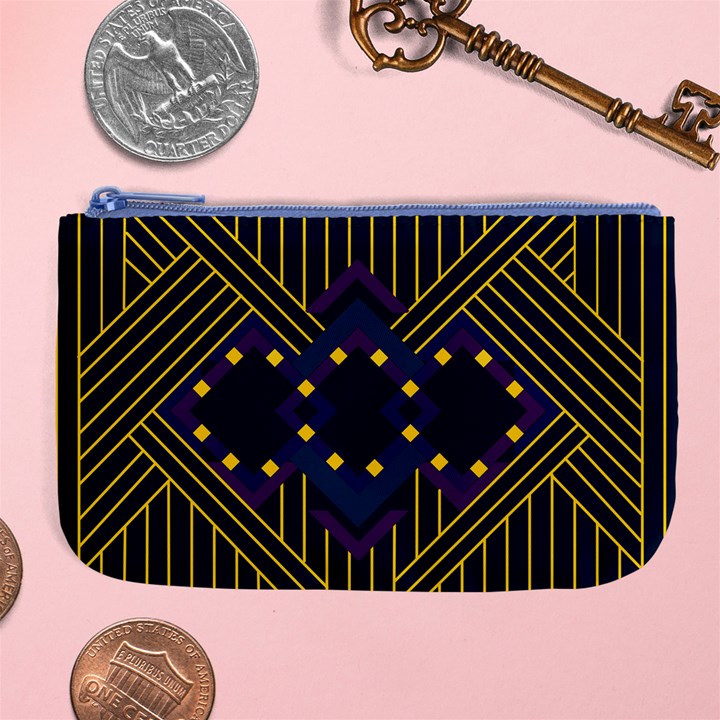 Line Square Pattern Violet Blue Yellow Design Large Coin Purse