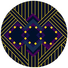 Line Square Pattern Violet Blue Yellow Design Wooden Puzzle Round by Ravend